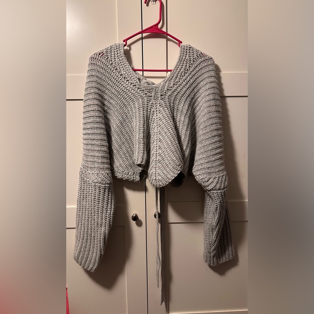 Fashion Nova Cropped Cozy Gray Knit Sweater
